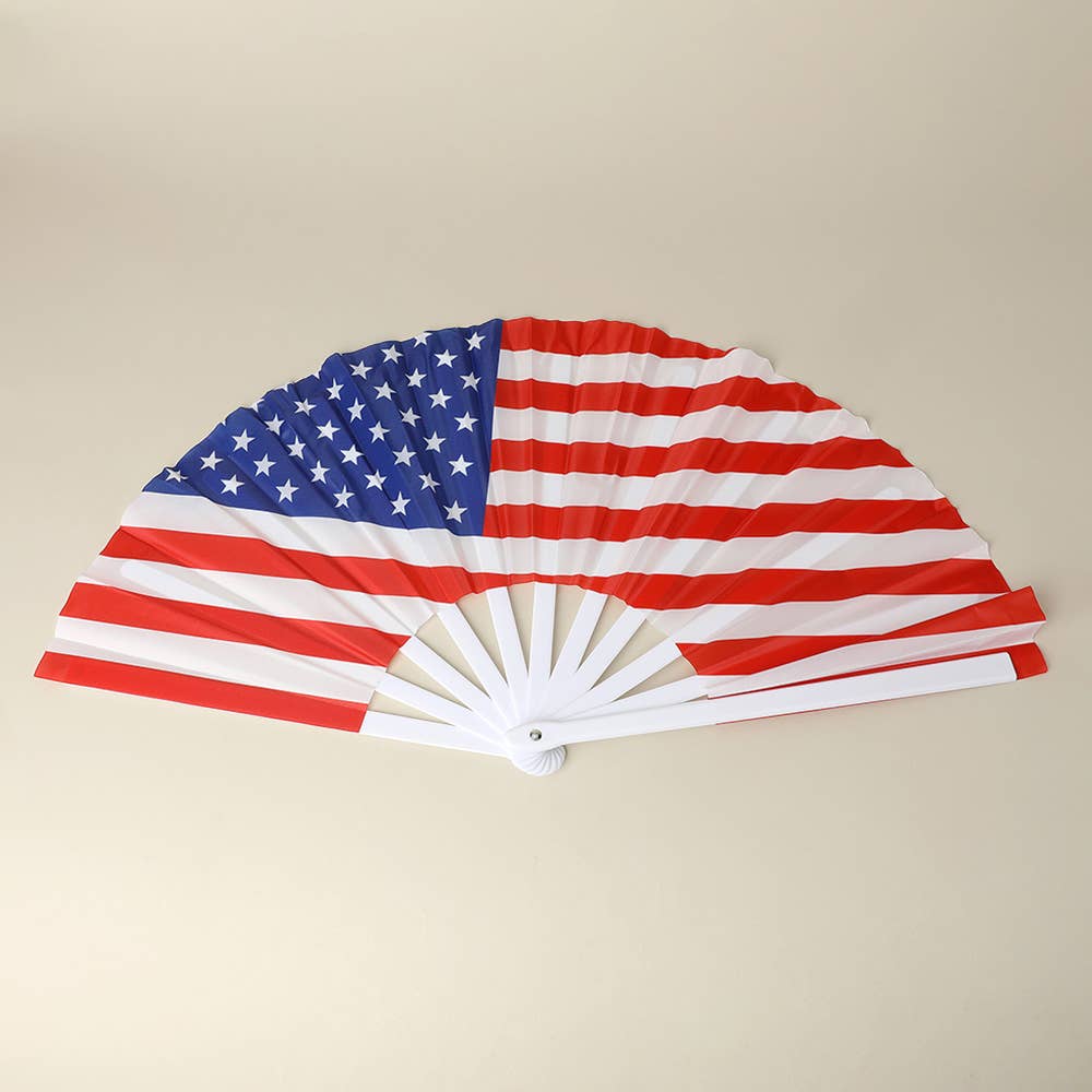 American USA Flag Printed Folding Line Dance Hand Fan