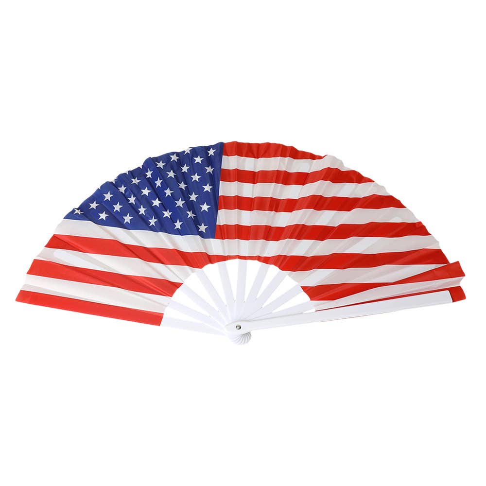 American USA Flag Printed Folding Line Dance Hand Fan