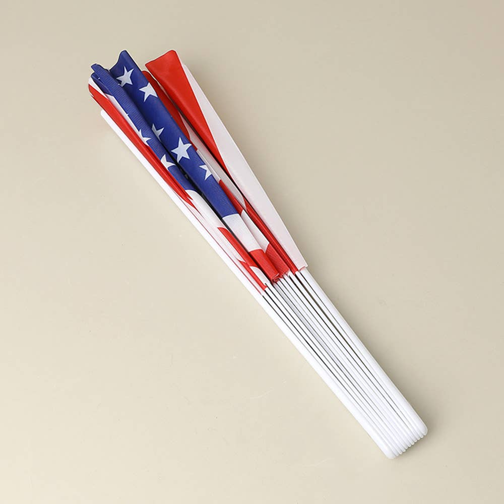 American USA Flag Printed Folding Line Dance Hand Fan
